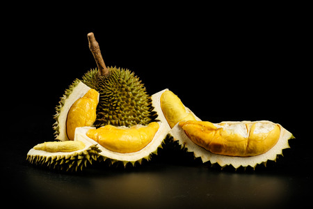 Durian - King of fruit in black backgroundの写真素材