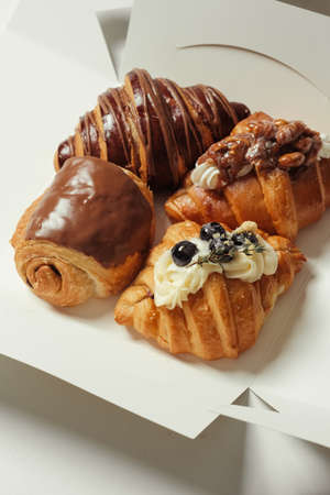 Four different fill of croissant in the box - soft focusの写真素材