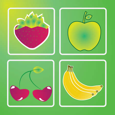 different fruits icons on special green backgroundのイラスト素材