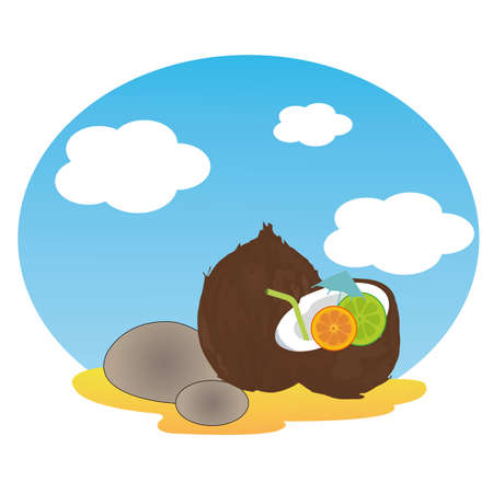 coconut on special beach backgroundのイラスト素材