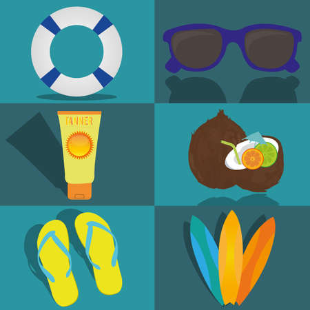 different beach icon on dark or light blue squaresのイラスト素材