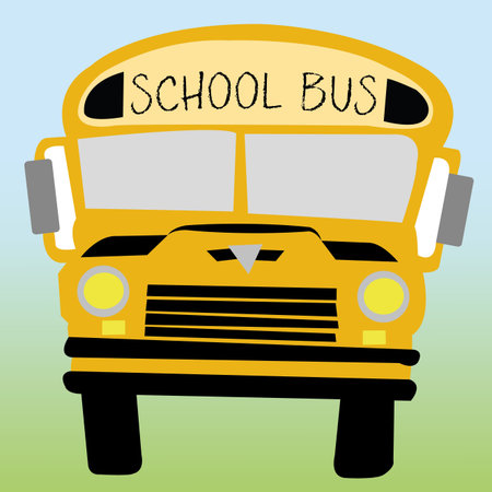 school bus on green and blue background