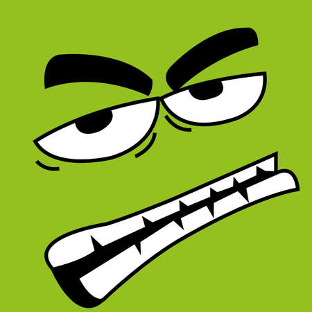 cute abstract angry face on green backgroundのイラスト素材