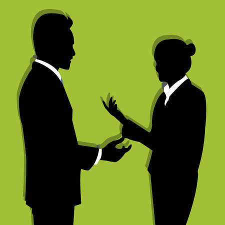 woman and man silhouette on green backgroundのイラスト素材