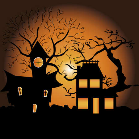abstract houses silhouette on special halloween backgroundのイラスト素材