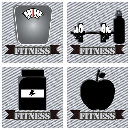 abstract fitness icons on squares with special gray lines backgroundのイラスト素材