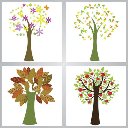 abstract trees with different leaf on white backgroundのイラスト素材