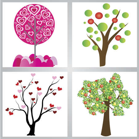 abstract trees with different leaf on white backgroundのイラスト素材