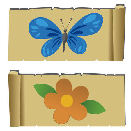 abstract flower and butterfly on special papyrus backgroundのイラスト素材