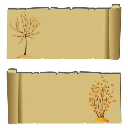 Abstract cute autumn trees on special papyrus paper backgroundのイラスト素材