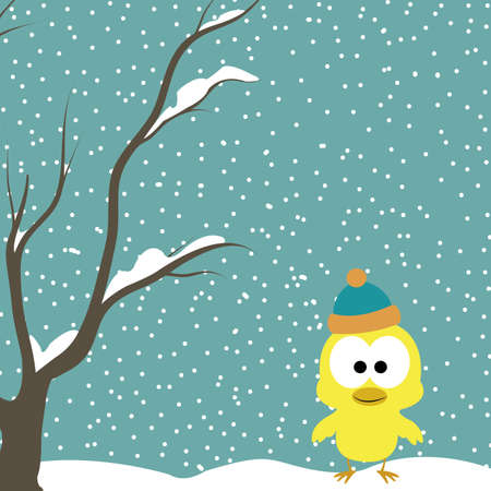 abstract cute chick on special winter backgroundのイラスト素材