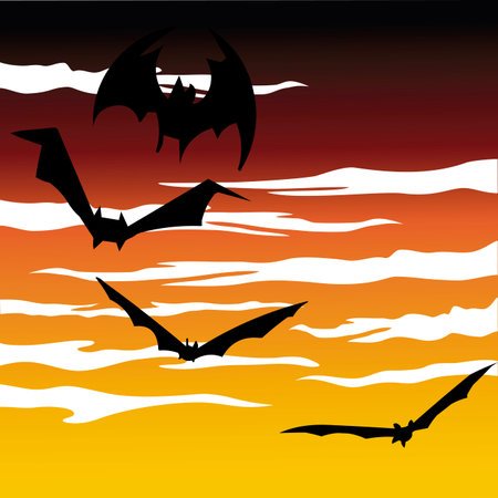 abstract halloween background with different terror objectsのイラスト素材