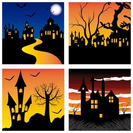 abstract halloween background with different terror objectsのイラスト素材