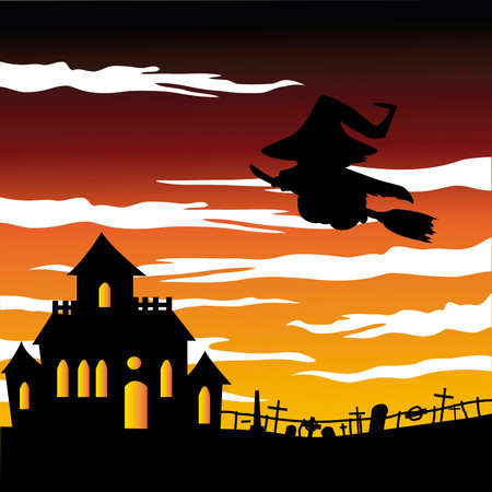 abstract halloween background with different terror objectsのイラスト素材