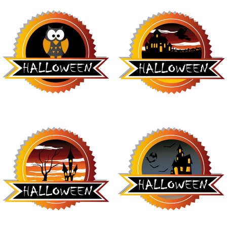 abstract halloween labels with some terror objects on white backgroundのイラスト素材