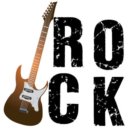 abstract special guitar with rock text on white backgroundのイラスト素材