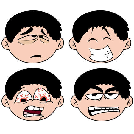 abstract face with different expression on white backgroundのイラスト素材