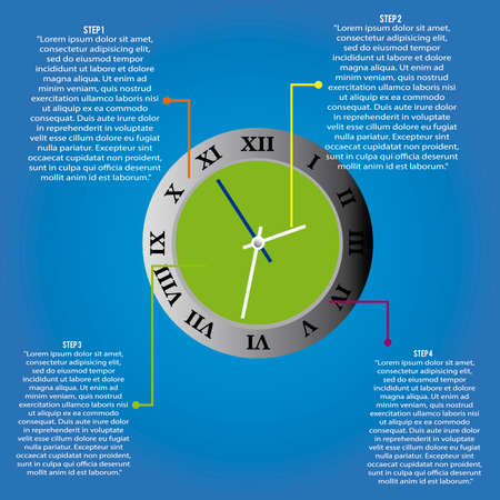 abstract clock with some information on blue backgroundのイラスト素材