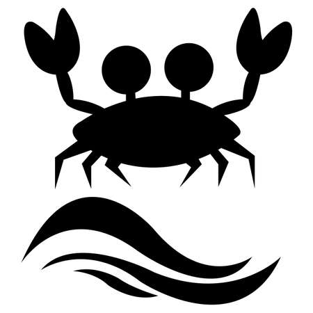 abstract crab silhouette and two black waves on white backgroundのイラスト素材