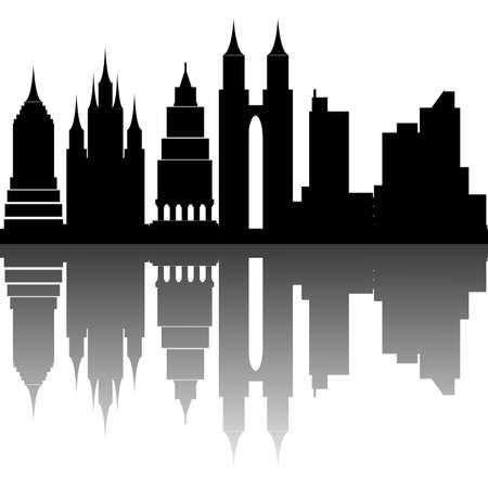 abstract different building silhouettes on white backgroundのイラスト素材