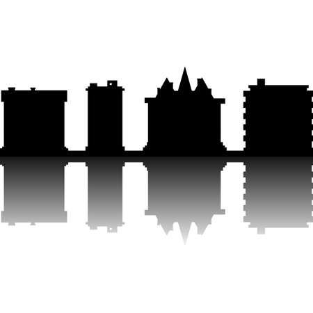 abstract different building silhouettes on white backgroundのイラスト素材