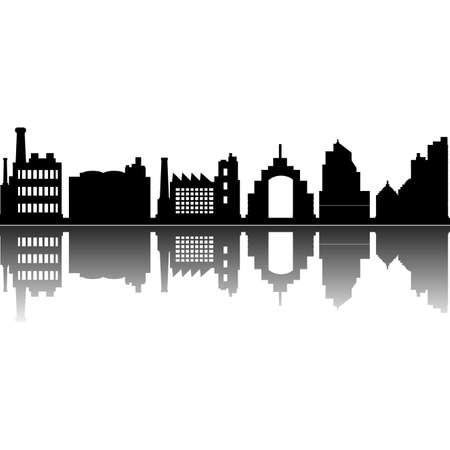 abstract different building silhouettes on white backgroundのイラスト素材