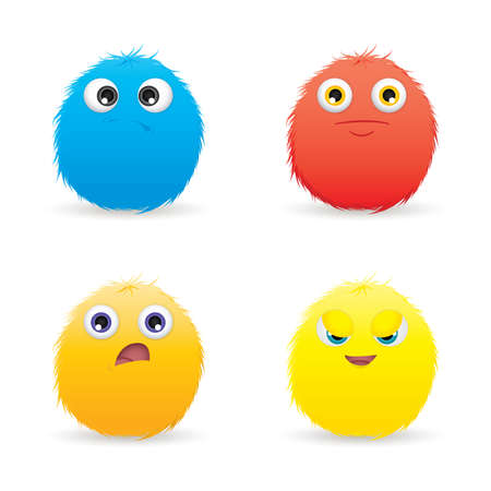 Abstract pretty hairball with different expression on white backgroundのイラスト素材