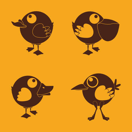 abstract cute birds on a yellow backgroundのイラスト素材
