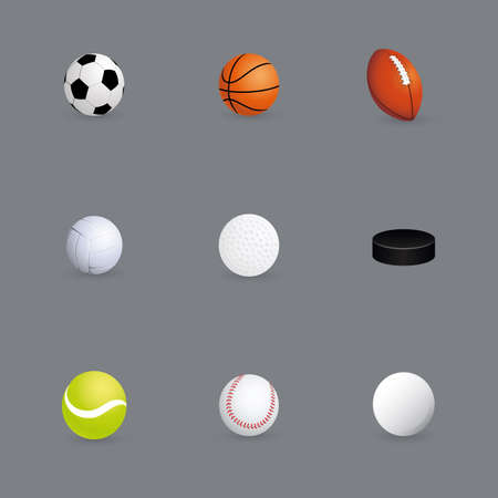 different sports ball on a gray backgroundのイラスト素材