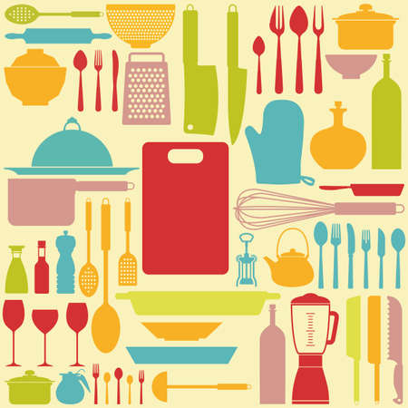 abstract kitchen tools making a special backgroundのイラスト素材