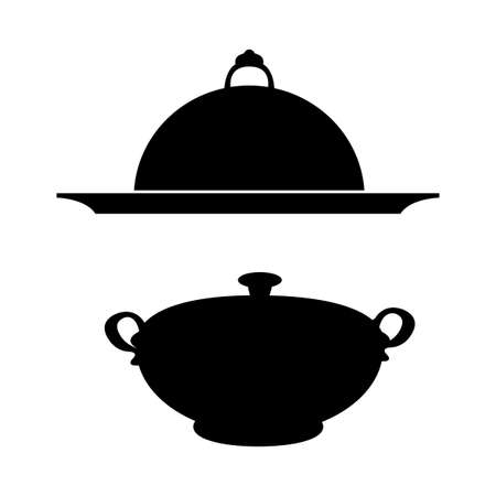 abstract kitchen tools silhouettes on a white backgroundのイラスト素材