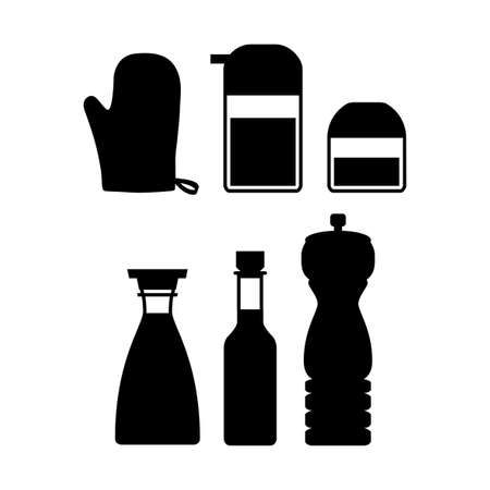 abstract kitchen tools silhouettes on a white backgroundのイラスト素材