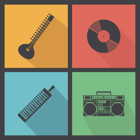 abstract music instrument silhouettes on a special backgroundのイラスト素材