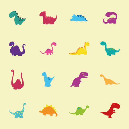 abstract set of cute dinosaurs on a light yellow backgroundのイラスト素材