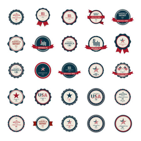 abstract set of independence day labels on a white backgroundのイラスト素材