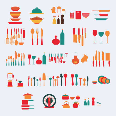 abstract kitchen objects on a white backgroundのイラスト素材