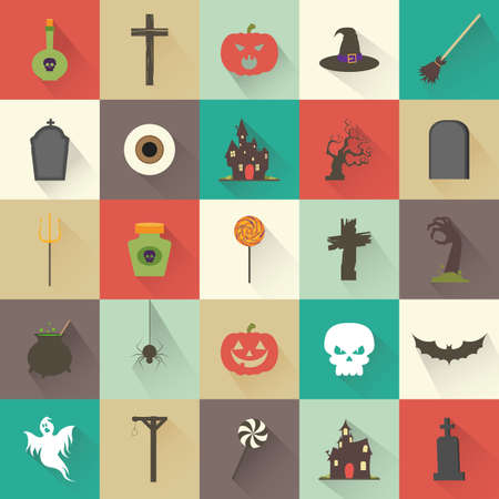 abstract halloween objects on squares with different colorのイラスト素材
