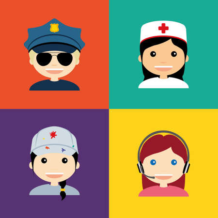 abstract people with different professions on squares whit different colorのイラスト素材