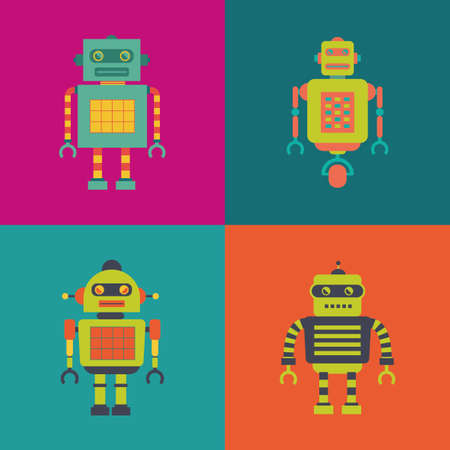 abstract robot on a squares with different colorのイラスト素材