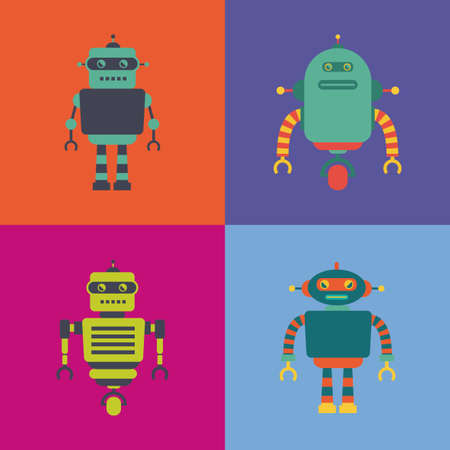 abstract cute robot on a squares with different colorのイラスト素材