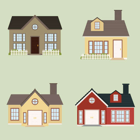 abstract cute houses on a light green backgroundのイラスト素材