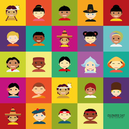 abstract columbus day representative person on squares with different color