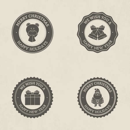Set of round labels with christmas icons. Vector illustrationのイラスト素材