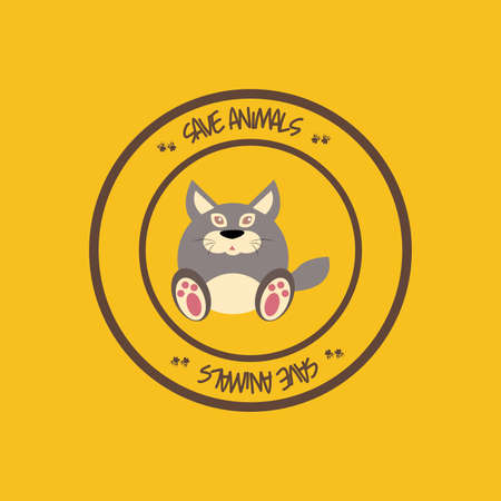 Abstract cute animal on a round labelのイラスト素材