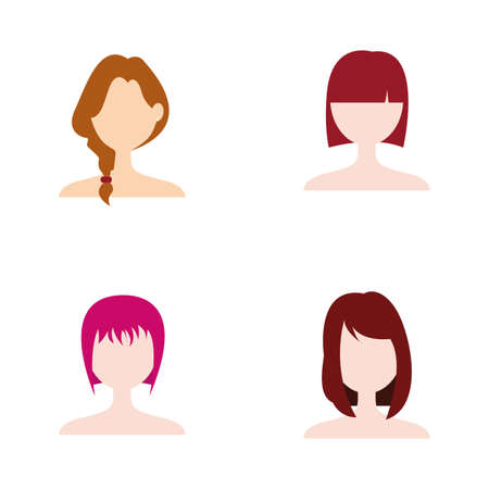 Set of profile pictures of women with beautiful hairstylesのイラスト素材