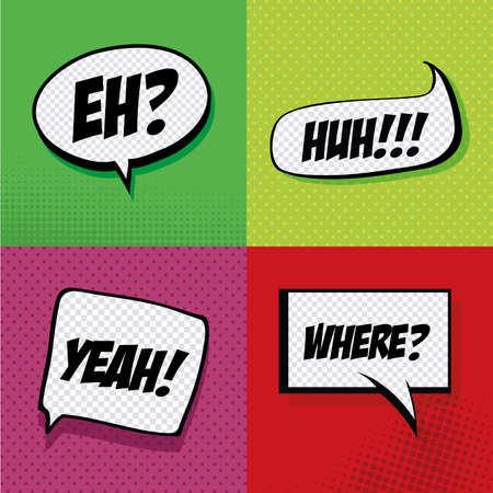 Set of pop art expressions on different colored backgroundのイラスト素材