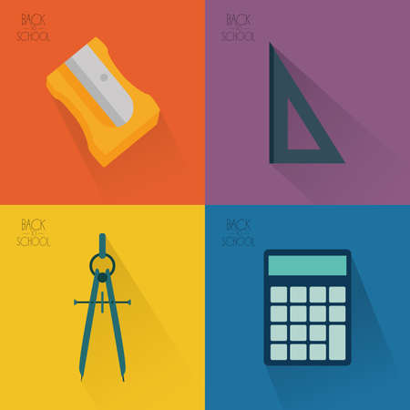 Set of school supply icons on different colored backgroundsのイラスト素材