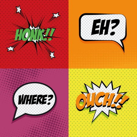 Set of pop art expressions on different colored background