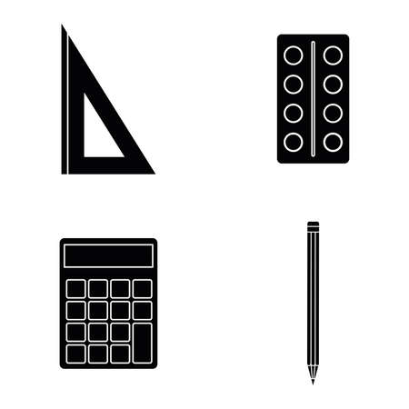 Set of silhouettes of school supplies on a white backgroundのイラスト素材