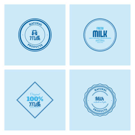 Set of labels with text and icons for milk productsのイラスト素材
